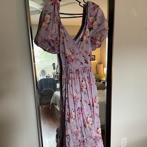 Purple/Floral Puffy Sleeved Dress